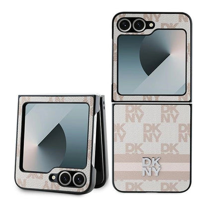 DKNY Checkered Pattern Printed Stripes Case for Samsung Galaxy Z Flip 6 - Pink_0