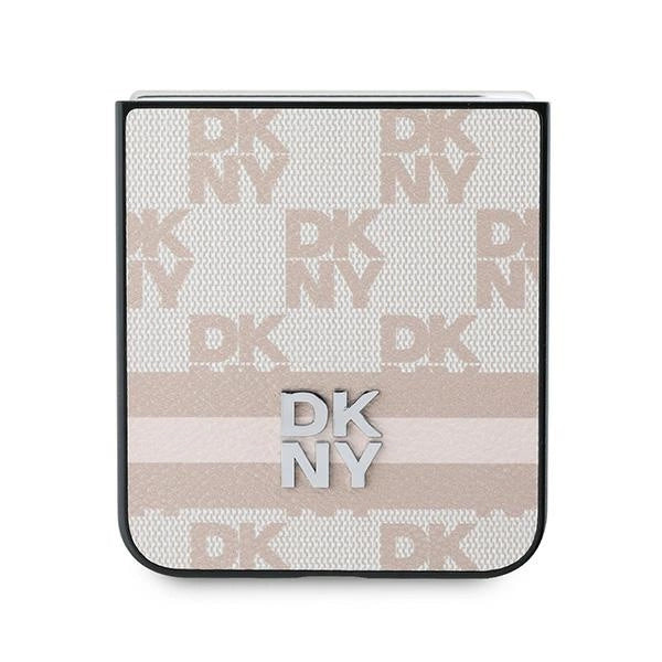DKNY Checkered Pattern Printed Stripes Case for Samsung Galaxy Z Flip 6 - Pink_4