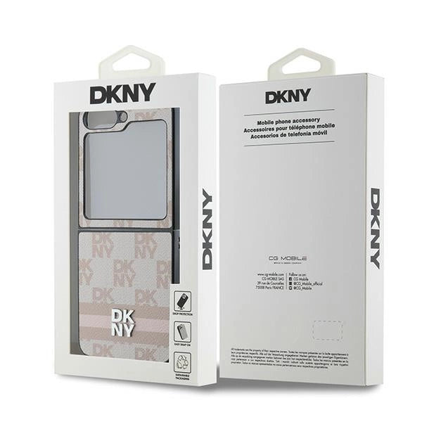 DKNY Checkered Pattern Printed Stripes Case for Samsung Galaxy Z Flip 6 - Pink_7
