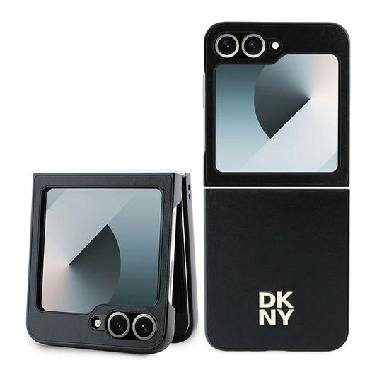 DKNY Leather Metal Stack Logo Case for Samsung Galaxy Z Flip 6 - Black_0