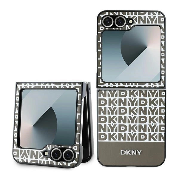 DKNY Repeat Pattern Bottom Stripe Case for Samsung Galaxy Z Flip 6 - Brown_0