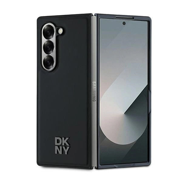 DKNY Magsafe Plain Leather Metal Stack Logo Case for Samsung Galaxy Z Fold 6 - Black_0