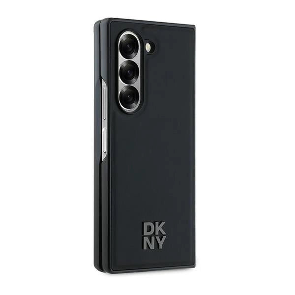 DKNY Magsafe Plain Leather Metal Stack Logo Case for Samsung Galaxy Z Fold 6 - Black_4