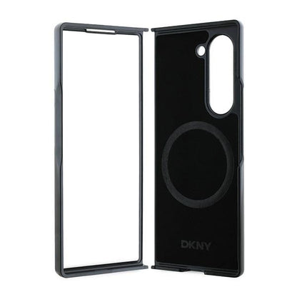 DKNY Magsafe Plain Leather Metal Stack Logo Case for Samsung Galaxy Z Fold 6 - Black_5