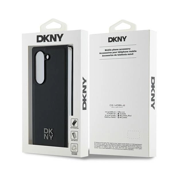 DKNY Magsafe Plain Leather Metal Stack Logo Case for Samsung Galaxy Z Fold 6 - Black_6