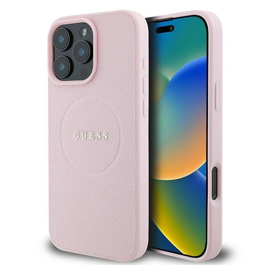 Guess MagSafe Grained Gold Ring iPhone 15 Pro Max Case - Pink_0