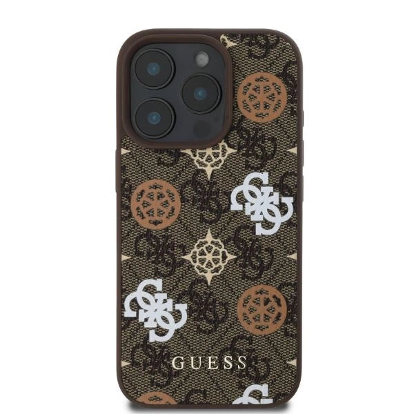 Etui Guess Peony On 4G Background MagSafe na iPhone 16 Pro - brązowe_1