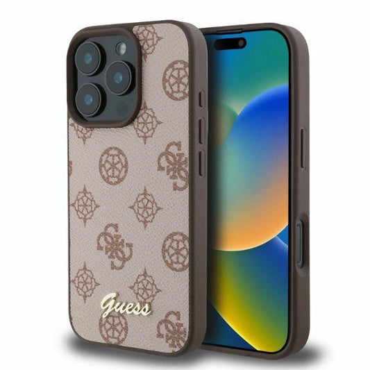 Etui Guess Peony Script MagSafe na iPhone 16 Pro - brązowe_0