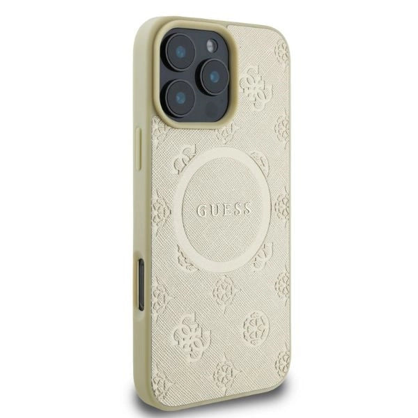 Etui Guess Saffiano Peony Classic Logo MagSafe na iPhone 16 Pro - złote_1
