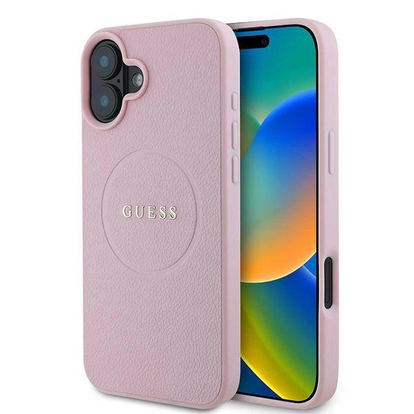 Guess Grained Gold Ring MagSafe iPhone 16 Plus Case - Pink_0