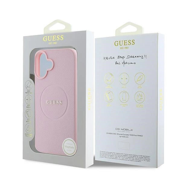 Guess Grained Gold Ring MagSafe iPhone 16 Plus Case - Pink_7