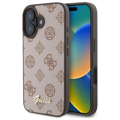 Guess Peony Script MagSafe iPhone 16 Case - Brown_0