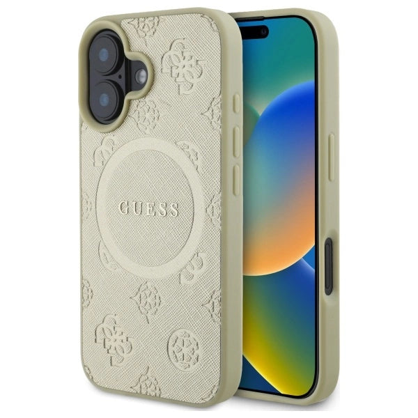 Etui Guess Saffiano Peony Classic Logo MagSafe na iPhone 16 - złote_0