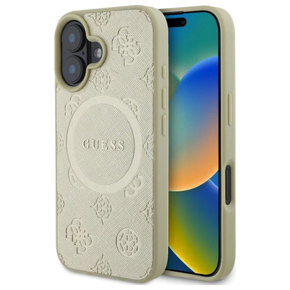 Etui Guess Saffiano Peony Classic Logo MagSafe na iPhone 16 - złote_0