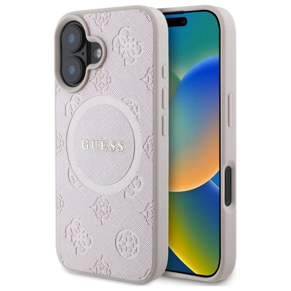 Guess Saffiano Peony Classic Logo MagSafe iPhone 16 Case - Pink_0