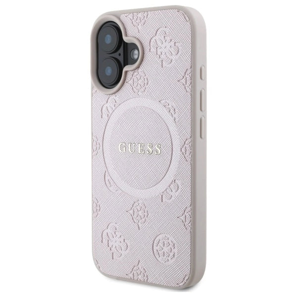 Guess Saffiano Peony Classic Logo MagSafe iPhone 16 Case - Pink_1
