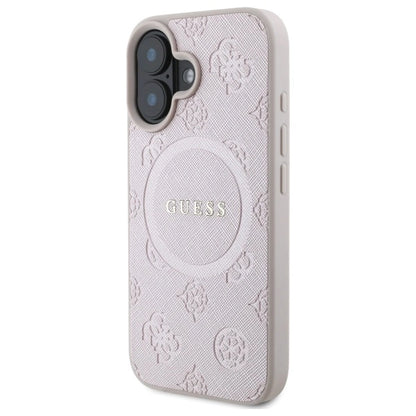 Guess Saffiano Peony Classic Logo MagSafe iPhone 16 Case - Pink_1