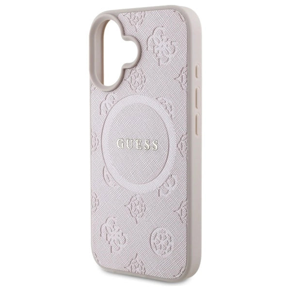 Guess Saffiano Peony Classic Logo MagSafe iPhone 16 Case - Pink_5