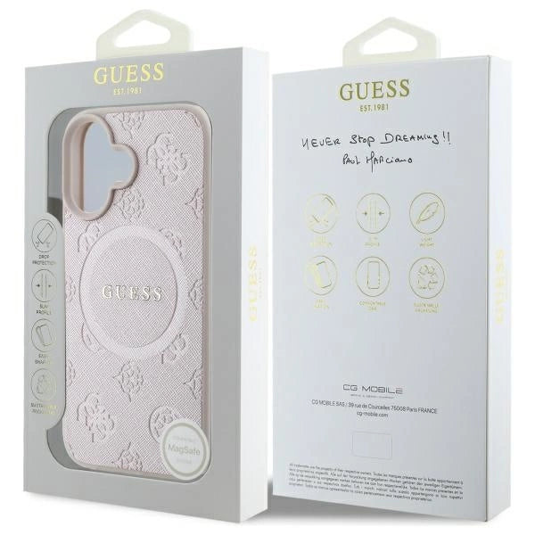 Guess Saffiano Peony Classic Logo MagSafe iPhone 16 Case - Pink_7