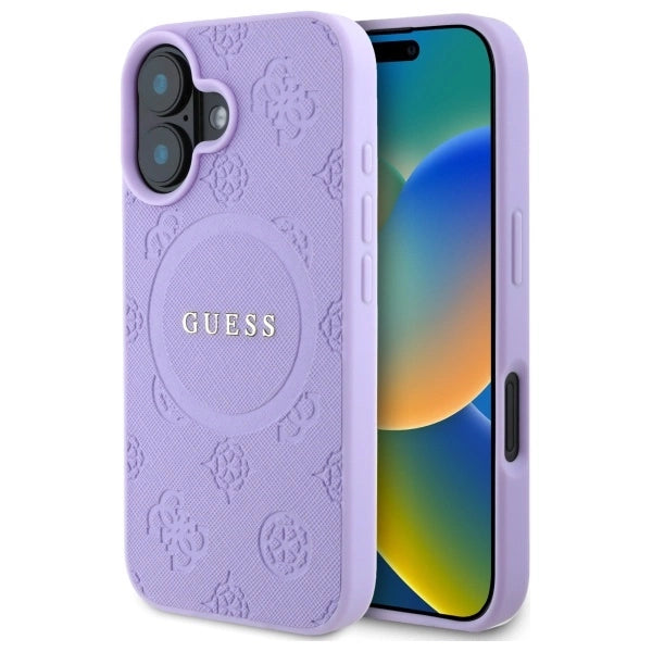 Guess Saffiano Peony Classic Logo MagSafe iPhone 16 Case - Purple_0