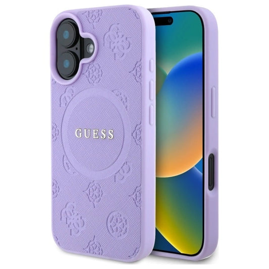 Guess Saffiano Peony Classic Logo MagSafe iPhone 16 Case - Purple_0