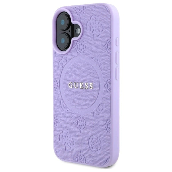 Guess Saffiano Peony Classic Logo MagSafe iPhone 16 Case - Purple_1