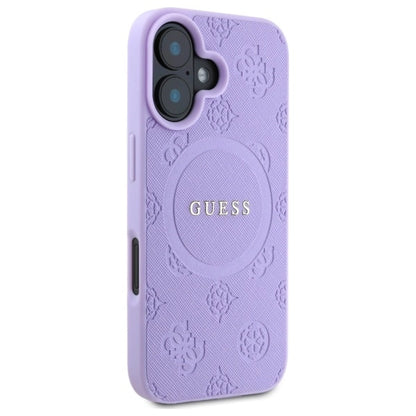 Guess Saffiano Peony Classic Logo MagSafe iPhone 16 Case - Purple_3