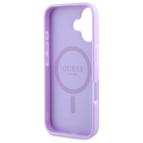 Guess Saffiano Peony Classic Logo MagSafe iPhone 16 Case - Purple_6