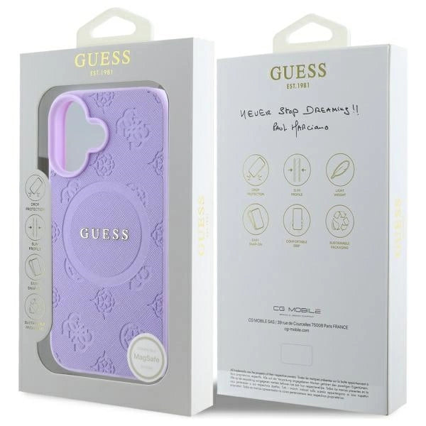 Guess Saffiano Peony Classic Logo MagSafe iPhone 16 Case - Purple_7
