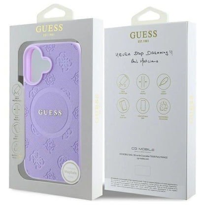 Guess Saffiano Peony Classic Logo MagSafe iPhone 16 Case - Purple_7