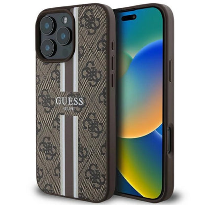 Guess 4G Printed Stripes MagSafe Case for iPhone 16 Pro Max - Brown_0