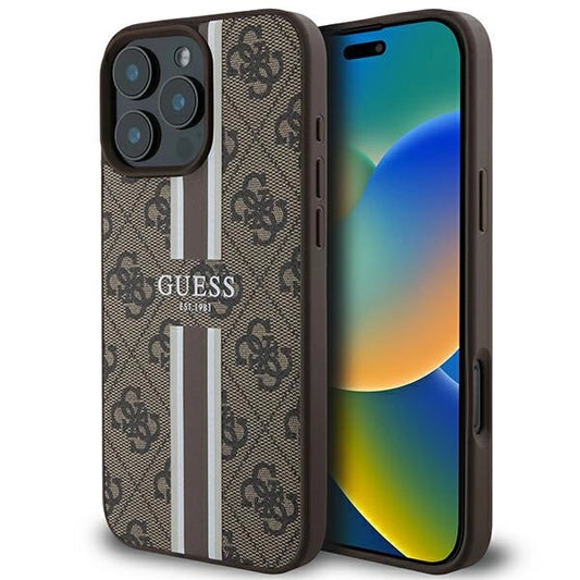 Guess 4G Printed Stripes MagSafe Case for iPhone 16 Pro Max - Brown_0
