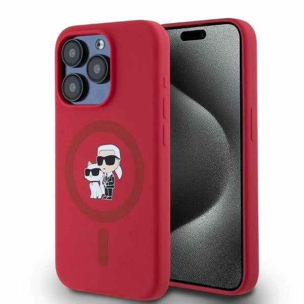 Karl Lagerfeld Silicone Karl&amp;Choupette Heads Ring MagSafe Case for iPhone 15 Pro - Red_0