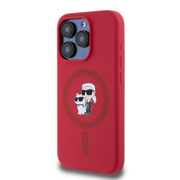 Karl Lagerfeld Silicone Karl&amp;Choupette Heads Ring MagSafe Case for iPhone 15 Pro - Red_1