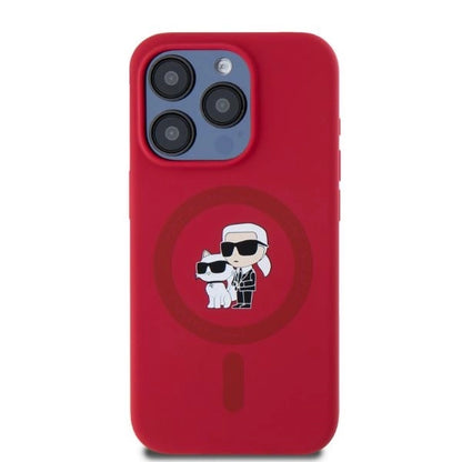 Karl Lagerfeld Silicone Karl&amp;Choupette Heads Ring MagSafe Case for iPhone 15 Pro - Red_2