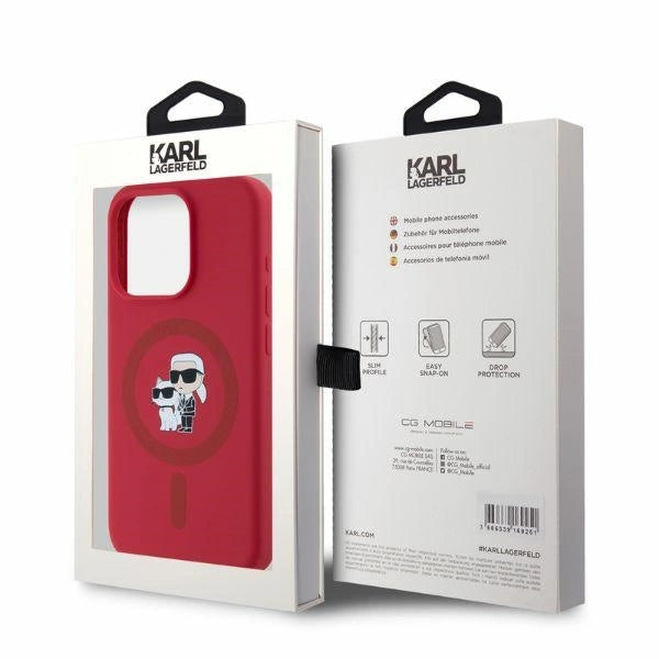 Karl Lagerfeld Silicone Karl&amp;Choupette Heads Ring MagSafe Case for iPhone 15 Pro - Red_3
