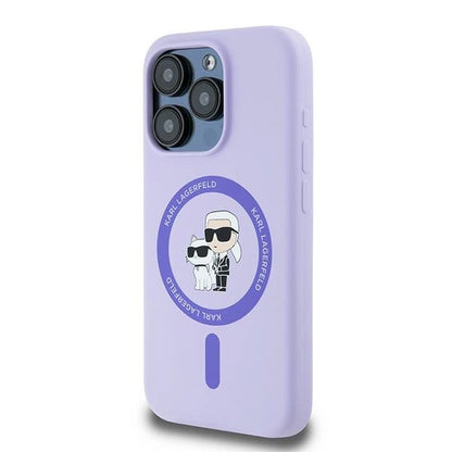 Karl Lagerfeld Silicone Karl&amp;Choupette Heads Ring MagSafe Case for iPhone 15 Pro - Purple_1