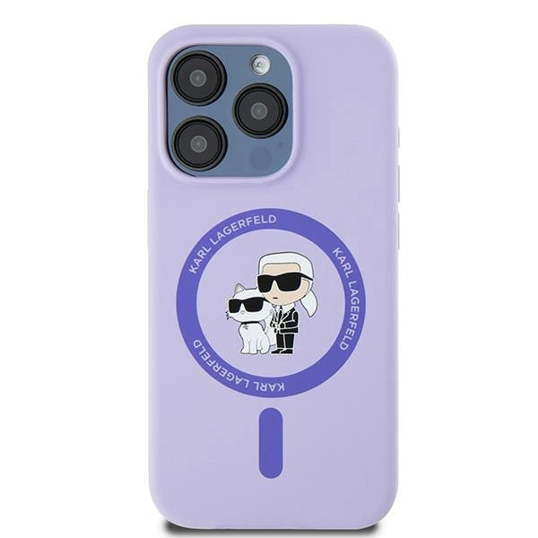 Karl Lagerfeld Silicone Karl&amp;Choupette Heads Ring MagSafe Case for iPhone 15 Pro - Purple_2