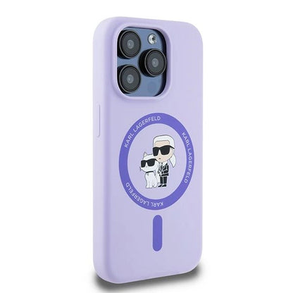 Karl Lagerfeld Silicone Karl&amp;Choupette Heads Ring MagSafe Case for iPhone 15 Pro - Purple_3