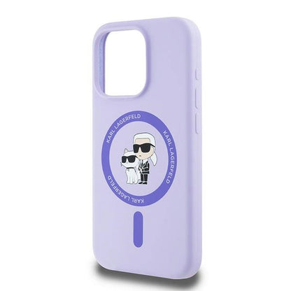 Karl Lagerfeld Silicone Karl&amp;Choupette Heads Ring MagSafe Case for iPhone 15 Pro - Purple_5