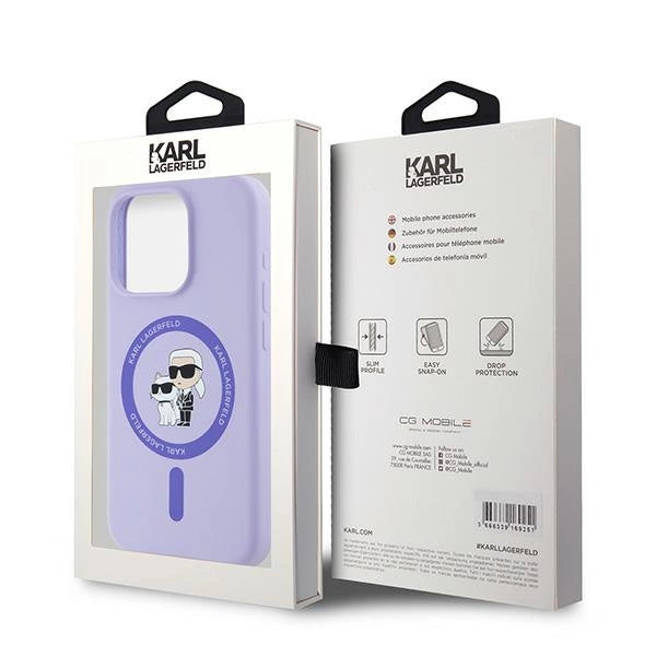 Karl Lagerfeld Silicone Karl&amp;Choupette Heads Ring MagSafe Case for iPhone 15 Pro - Purple_7