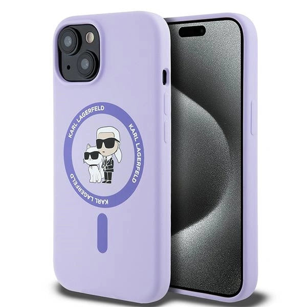 Karl Lagerfeld Silicone Karl&amp;Choupette Heads Ring MagSafe iPhone 15 Case - Purple_0