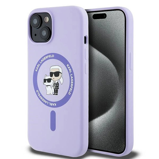 Karl Lagerfeld Silicone Karl&amp;Choupette Heads Ring MagSafe iPhone 15 Case - Purple_0