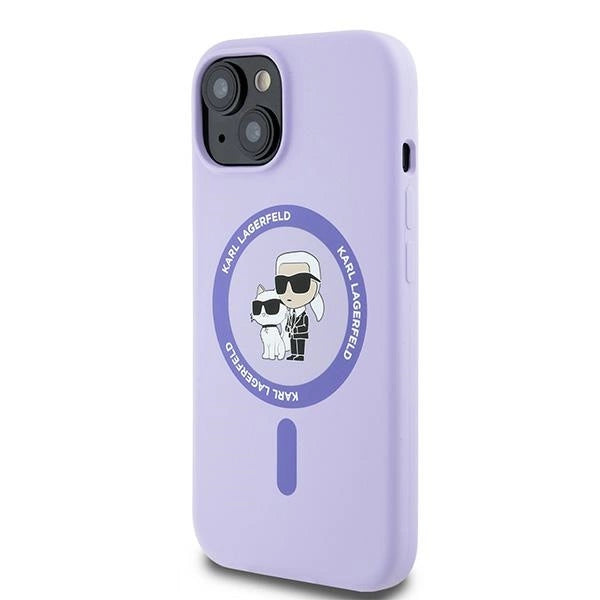 Karl Lagerfeld Silicone Karl&amp;Choupette Heads Ring MagSafe iPhone 15 Case - Purple_1