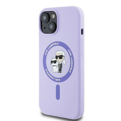 Karl Lagerfeld Silicone Karl&amp;Choupette Heads Ring MagSafe iPhone 15 Case - Purple_1