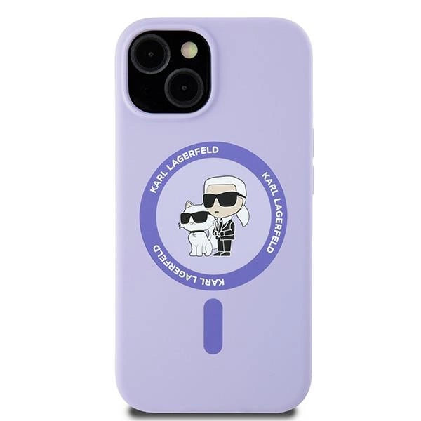 Karl Lagerfeld Silicone Karl&amp;Choupette Heads Ring MagSafe iPhone 15 Case - Purple_2
