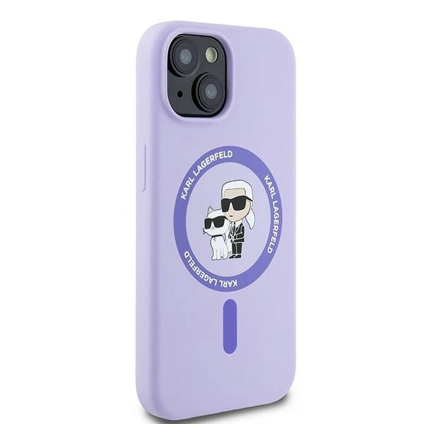 Karl Lagerfeld Silicone Karl&amp;Choupette Heads Ring MagSafe iPhone 15 Case - Purple_3