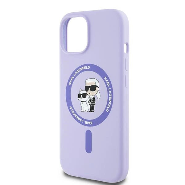 Karl Lagerfeld Silicone Karl&amp;Choupette Heads Ring MagSafe iPhone 15 Case - Purple_5