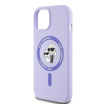 Karl Lagerfeld Silicone Karl&amp;Choupette Heads Ring MagSafe iPhone 15 Case - Purple_5
