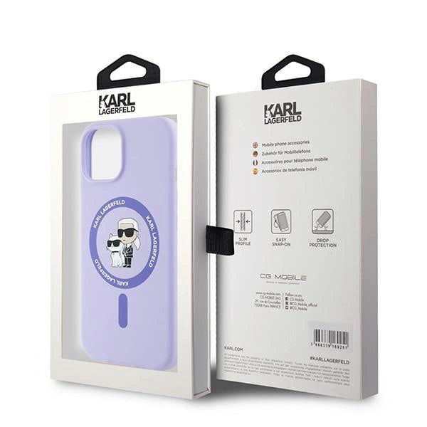Karl Lagerfeld Silicone Karl&amp;Choupette Heads Ring MagSafe iPhone 15 Case - Purple_7